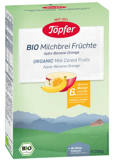 Töpfer Bio Cereale Griş de Grâu cu Lapte şi Fructe (Mere, Banane, Portocale)