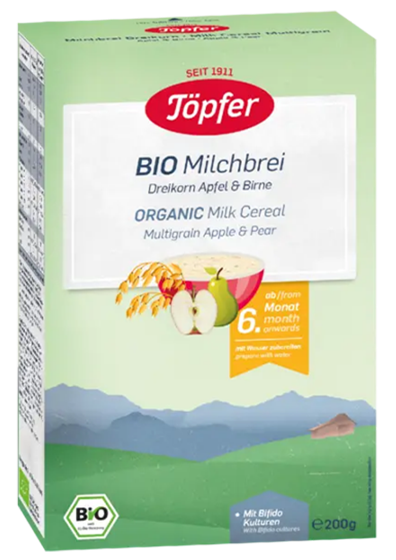 Töpfer Bio Cereale cu Lapte Multicereale, Măr și Pară